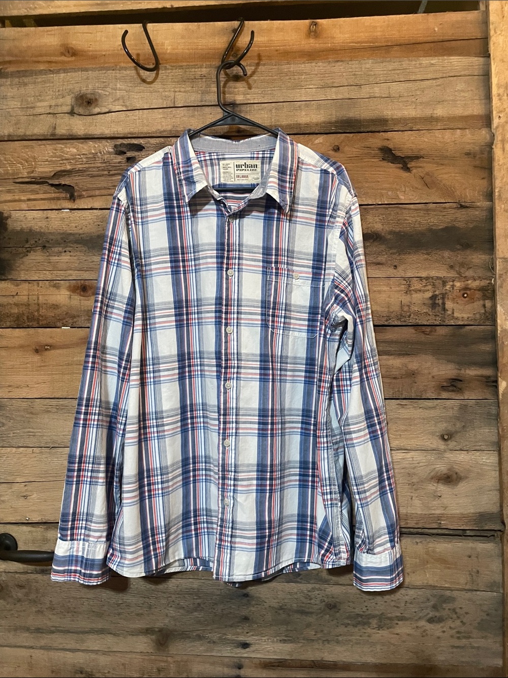 urban pipeline White, Blue & Red Plaid Button-Down Shirt